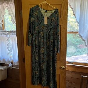 Elegant Long Sleeve Floral Dress in Blue